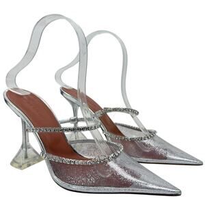 New Amina Muaddi Gilda Crystals Pvc Transparent Mules Size 38